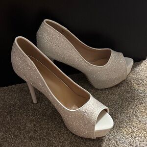 SHEIN White Sparkle Peep-Toe Heels